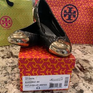 Tory Burch black/gold Kaitlin Ballet Mastico 8.5
